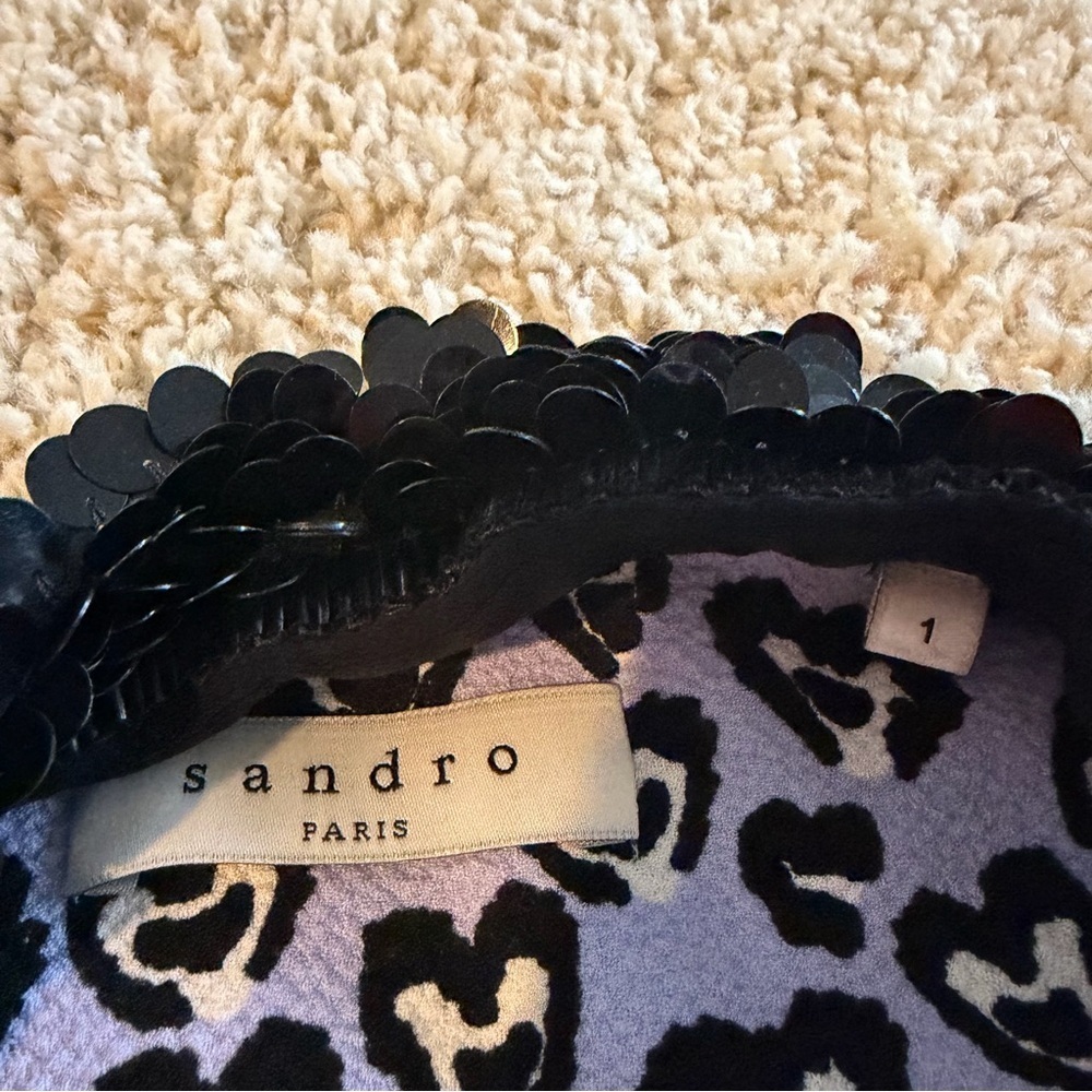 Sandro Lilac & Black Love Heart Leopard Print Dress - Picture 5 of 9